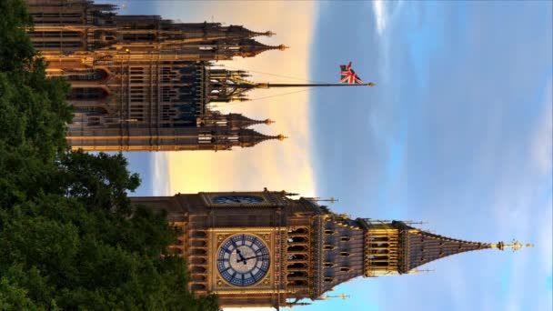 Vertikale Ansicht Des Victoria Und Elizabeth Towers Des Westminster Palastes — Stockvideo