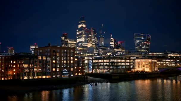 Cityscape Londra Centro Notte Regno Unito Grattacieli Nel Quartiere Della — Video Stock