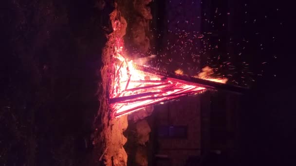 夜间在大自然中燃起篝火的景象 — 图库视频影像