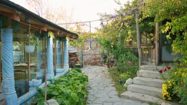 Traditionelles Haus Einem Dorf Moldawien Innenhof Mit Viel Grün Und — Stockvideo