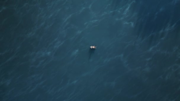Bir Teknede Nehirde Balık Tutan Bir Adamın Hava Aracı Dikey — Stok video
