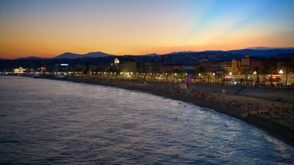 Panoramisch Uitzicht Nice Frankrijk Vanaf Een Uitkijkpunt Bij Zonsondergang Promenade — Stockvideo