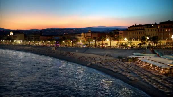 Panoramautsikt Över Nice Frankrike Från Utsiktsplats Vid Solnedgången Promenade Des — Stockvideo