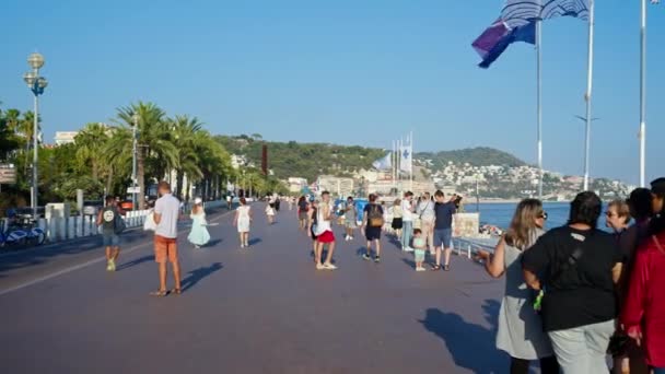 Nice França Setembro 2023 Promenade Des Anglais Com Várias Pessoas — Vídeo de Stock
