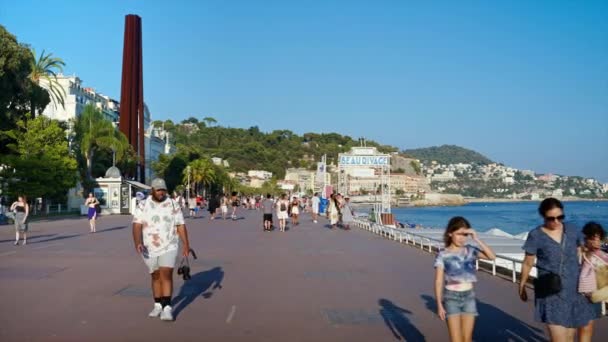Nice Frankrike September 2023 Promenade Des Anglais Med Flera Promenader — Stockvideo