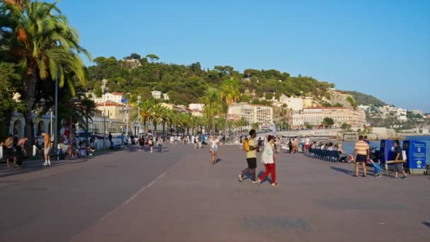 Nizza Francia Settembre 2023 Promenade Des Anglais Con Più Persone — Video Stock