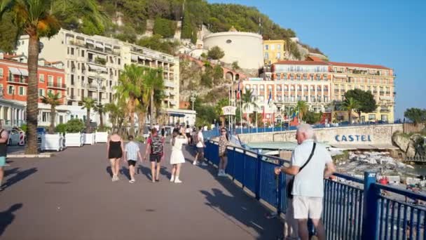 Niza Francia Septiembre 2023 Promenade Des Anglais Con Múltiples Personas — Vídeos de Stock