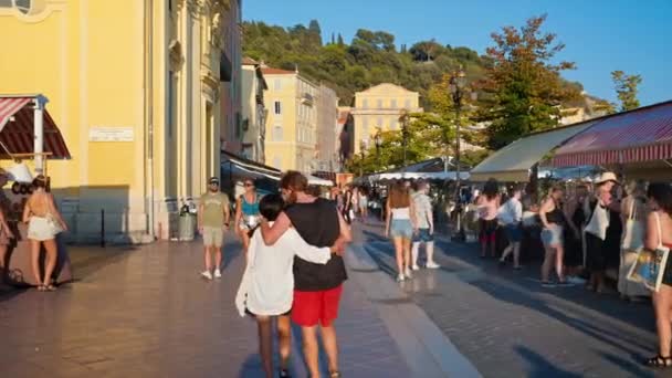 Nicea Francja Września 2023 Krajobraz Uliczny Miasta Zachodzie Słońca Liczne — Wideo stockowe