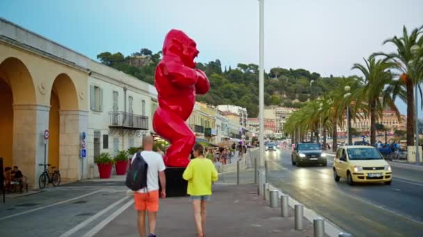 Nice Frankrike September 2023 Promenade Des Anglais Vid Solnedgången Gångfolk — Stockvideo