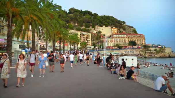 Nice Francia Settembre 2023 Promenade Des Anglais Tramonto Molteplici Persone — Video Stock