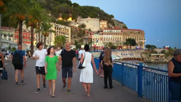 Nicea Francja Września 2023 Promenada Anglików Zachodzie Słońca Spacery Odpoczynek — Wideo stockowe