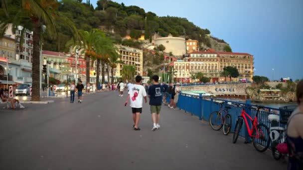 Niza Francia Septiembre 2023 Promenade Des Anglais Sunset Gente Caminando — Vídeos de Stock