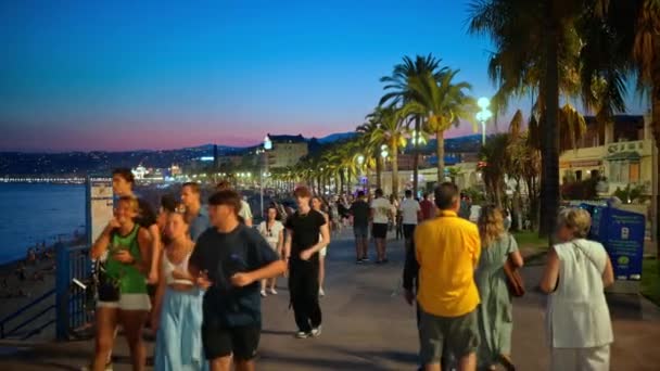 Nizza Francia Settembre 2023 Promenade Des Anglais Alla Sera Molteplici — Video Stock