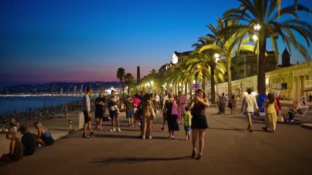 Nicea Francja Września 2023 Promenada Anglików Wieczorem Liczne Spacery Odpoczynek — Wideo stockowe