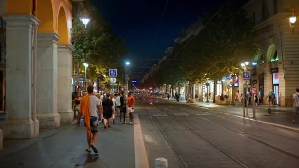 Nice França Setembro 2023 Paisagem Rua Cidade Noite Múltiplas Pessoas — Vídeo de Stock