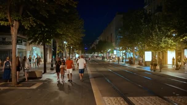 Niza Francia Septiembre 2023 Paisaje Urbano Por Noche Múltiples Personas — Vídeos de Stock