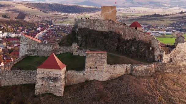 Romanya Daki Rupea Kalesi Nin Insansız Hava Aracı Görüntüsü Sonbahar — Stok video