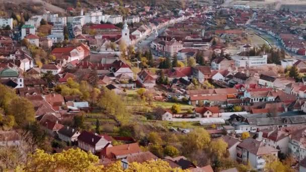 Sonbahar Mevsiminde Rupea Köyünün Insansız Hava Aracı Görüntüsü Romanya — Stok video
