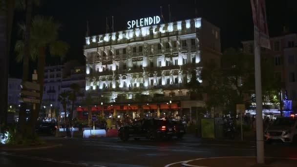 Cannes Francie Září 2023 Večer Pohled Centrum Města Nádherný Hotel — Stock video