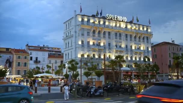 Cannes França Setembro 2023 Vista Centro Cidade Pôr Sol Hotel — Vídeo de Stock