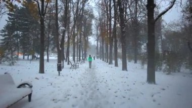 Chisinau Central Park, İsa 'nın Doğumu Katedrali yakınlarında karla kaplı.
