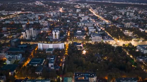 Drone Aéreo Hiperlapso Timelapse Centro Cidade Chisinau Pôr Sol Edifícios — Vídeo de Stock