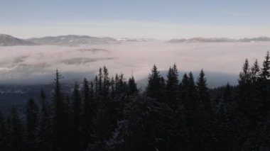 Romanya 'nın Ceahlau Milli Parkı' ndaki kış dağlarının insansız hava aracı görüntüsü
