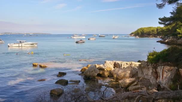 Barcos Iates Flutuando Perto Ilha Saint Marguerite França — Vídeo de Stock