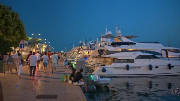 Cannes France September 2023 Walking People Pier Yachts Night — Stock Video