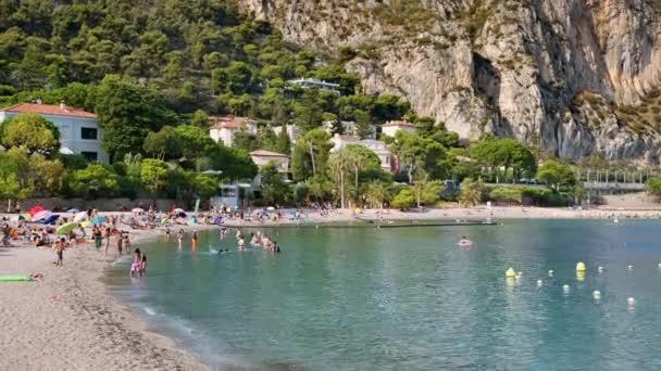 Beaulieu Sur Mer Francia Settembre 2023 Spiaggia Affollata Piena Gente — Video Stock