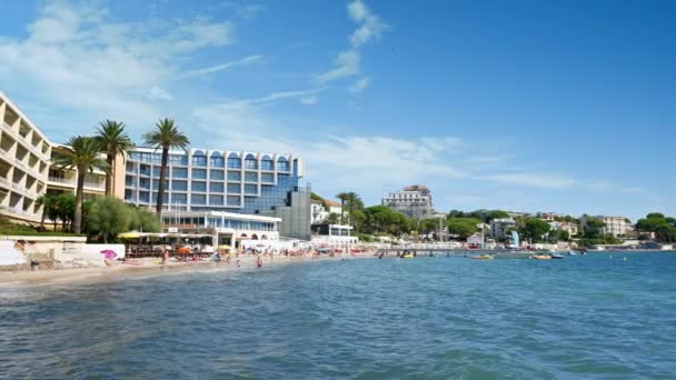 Juan Les Pins França Setembro 2023 Hotéis Praia Com Pessoas — Vídeo de Stock