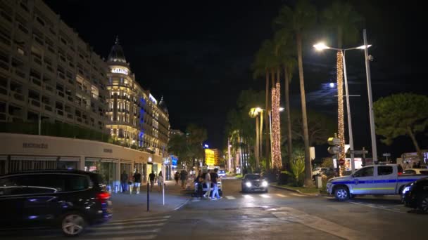 Cannes Francia Septiembre 2023 Boulevard Croisette Llena Boutiques Lujo Hoteles — Vídeos de Stock