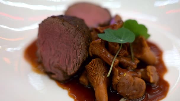 Filet Mignon Beef Stake Mushrooms Restaurant — Stock Video