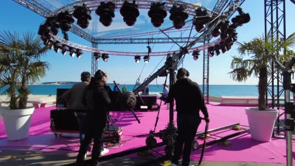 Cannes Prancis Aprile 2022 Backstage Show Shooting Canneseries Sea Camera — Stok Video