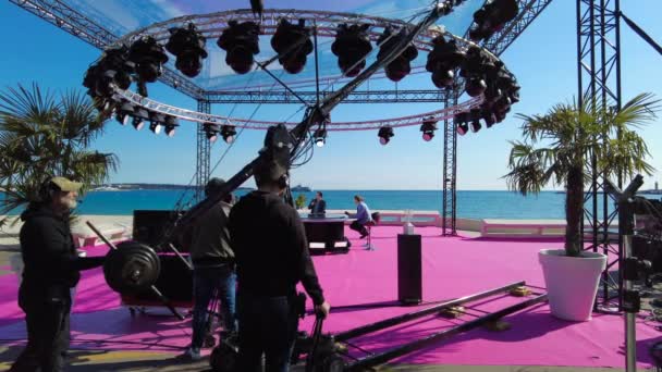 Cannes França Abril 2022 Bastidores Programa Filmando Canneseries Beira Mar — Vídeo de Stock