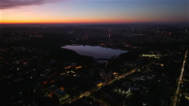 Letecký Výhled Město Kišiněv Při Západu Slunce Modrá Hodina Červenou — Stock video
