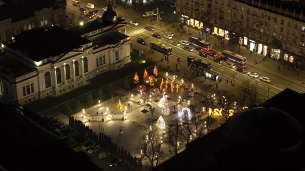 Вид Повітря Площу Міхаеля Емінеску Різдвяними Прикрасами Кишинів Молдова — стокове відео