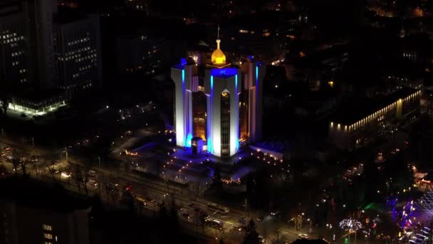 Gece Başkanlık Binasının Hava Aracı Görüntüsü Chisinau Moldova — Stok video