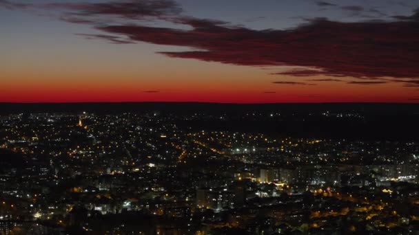 Vista Aérea Drone Cidade Chisinau Pôr Sol Hora Azul Com — Vídeo de Stock