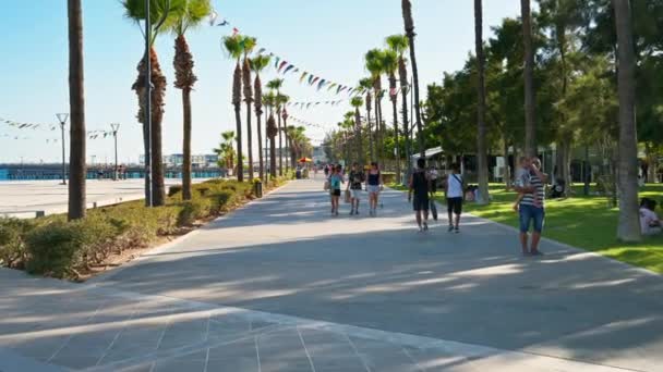 Limasol Kıbrıs Ağustos 2023 Nsanlar Gün Işığında Molos Parkındaki Gezinti — Stok video
