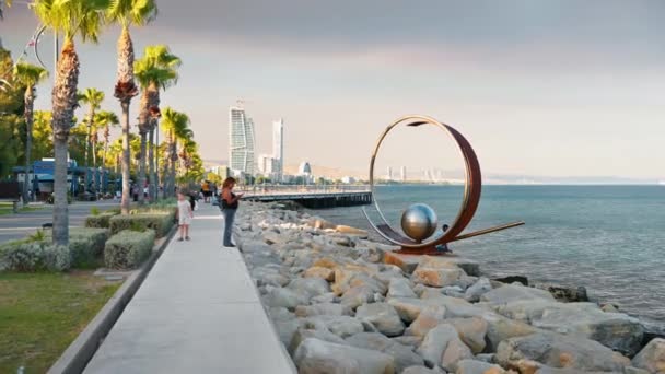 Limassol Chypre Août 2023 Promenade Dans Parc Molos Long Mer — Video