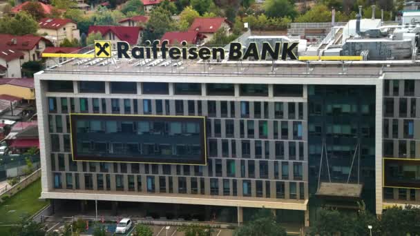 Boekarest Roemenië September 2023 Luchtfoto Van Het Raiffeisen Bank Gebouw — Stockvideo