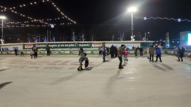Chisinau Moldova January 2024 People Having Fun Ice Rink Christmas — Stock Video
