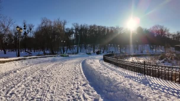 Valea Morilor Sjö Och Park Täckt Vit Snö Vintern Chisinau — Stockvideo