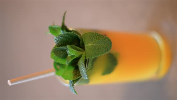 Fresh Orange Lemonade Mint Leaves Paper Straw — Stock Video
