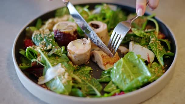 Salada Verde Saudável Com Alface Frango — Vídeo de Stock