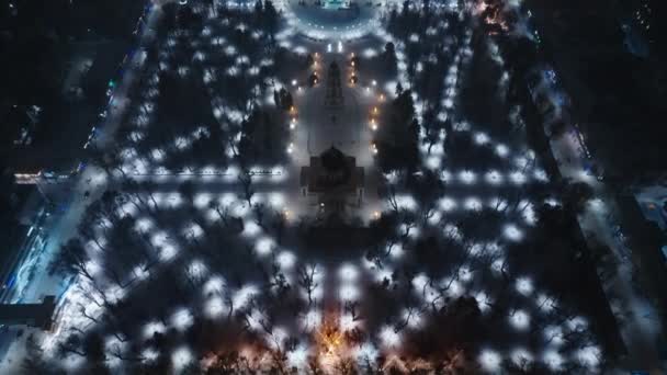 Vista Aérea Del Centro Ciudad Chisinau Cubierta Nieve Catedral Edificio — Vídeos de Stock