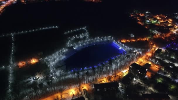 Letecký Výhled Město Kišiněva Noci Pokrytý Sněhem Modrá Hodina Moldavsko — Stock video