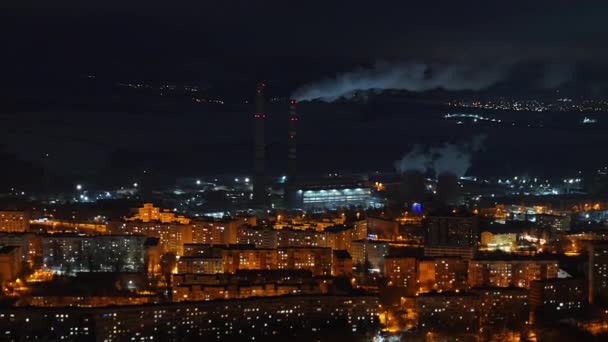 Вид Воздуха Город Кишинев Покрытый Снегом Ночью Голубой Час Молдова — стоковое видео