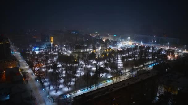 Vista Aérea Drone Cidade Chisinau Centro Coberto Neve Catedral Prédio — Vídeo de Stock